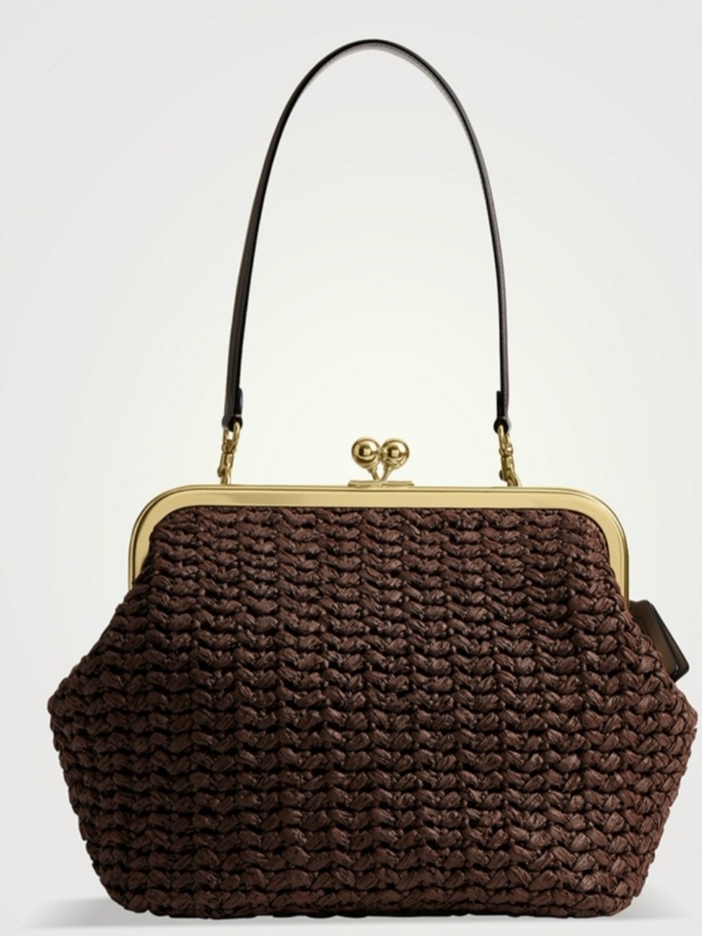 Woven Chocolate Brown Frame-Top Shoulder Bag by Coach